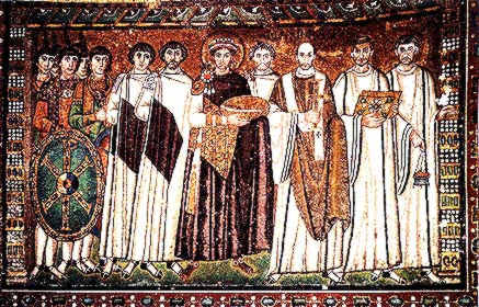 Мозаика Юстиниан со свитой, церковь С.Витале, Ровенна