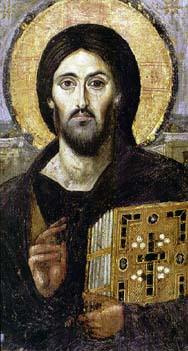Христос, 6-ой век. Окрашенная деревянная панель. Монастырь Св.Катерины, Синай.
