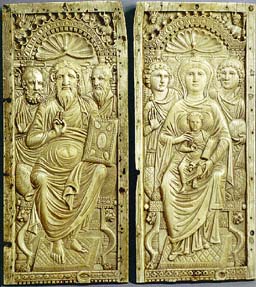 Христос и Божья матерь с ребенком со святыми и ангелами. 6-ой век. Слоновая кость