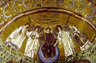 S. Vitale, Равенна, Христос, ангелы, Св. Виталис и Епископ Экклезиус. Мозаика