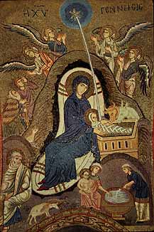 Martorana, Палермо, 1143 г: Рождество. Фрагмент