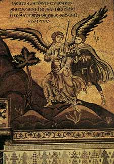 Собор Monreale, 1175-90 г. Иаков борется с Ангелом, 1176-86. Мозаика