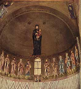 Богородица с младенцем, конец 12-го века, апостолы, середина 11-ого века. Мозаика. Собор Torcello