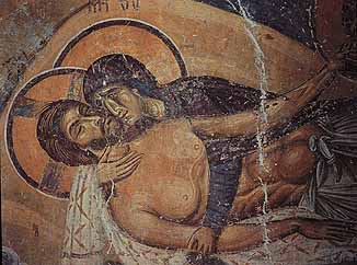 Монастырь Св.Пантелеимона, Nerezi, Македонии, 1164. Опланивание Христа. Фрагмент
