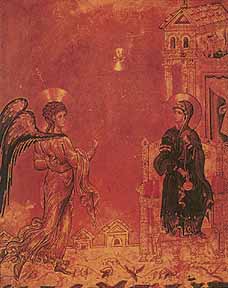 Благая весть, конец 12-ого столетия. Окрашенная и позолоченная деревянная группа; Монастырь Св. Катерины, Синай