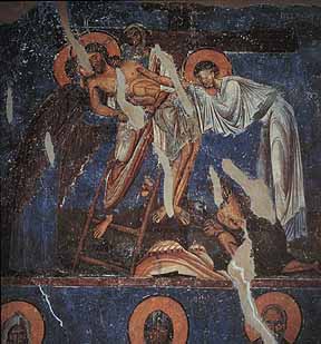 Монастырь Св.Пантелеимона, Nerezi, Македонии, 1164. Снятие с креста. Настенная живопись