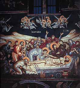 Настенная живопись. Церковь Св.Клемента, Охрида, Македония, 1295. Оплакивание Христа